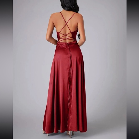 **SIZE XL** SHEIN Belle Crisscross Backless Wrap Satin Prom Bridesmaid DressNWOT - Picture 2 of 8